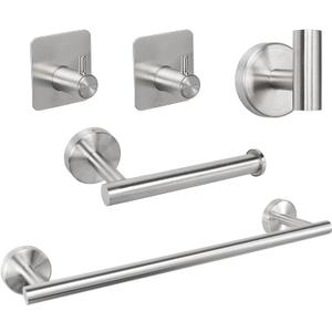 TocTen Bathroom Hardware Set, Thick Stainless Steel Bath Towel Bar Set Including Towel Rack for Bathroom+Toilet Paper Holder+3 Robe Towel Hooks Wall Mount Bathroom Accessory Set(16IN,Brushed Nickel)