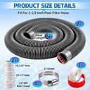 Boltigen 1.5" Pool Filter Hose Replacement Kit (6ft, 2-Pack), Durable EVA Pump Hose with 1.25" & 1.5" Adapters and Clamps, Compatible with Intex & Hayward Above Ground Pool Systems