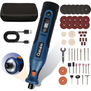 Cordless Rotary Tool Kit Mini, 7.4V 12-Speed Power USB Rechargeable, for 3D Printer Sanding, Jewelry Making, Wood Carving, Polishing, Drilling DIY Crafts with 51 Accessories