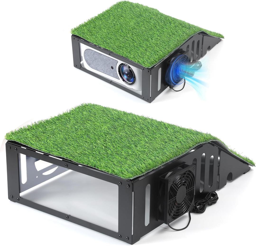 Golf Simulator Projector Enclosure with Cooling Fan & Artificial Turf | Floor-Mounted Protective Cover for Enhanced Projector Protection