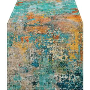OYIMUA Colorful Teal Boho Table Runner 90 Inches Long Modern Dresser Runner Rustic Spring Fall Table Decor for Home Indoor Outdoor