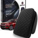 Center Console Cover for 2021-2024 Jeep Grand Cherokee L Armrest Lid Pad with Organizer Pockets, Black Faux Leather Arm Rest Lid Protector Cushion Interior Accessories