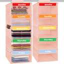 Pack of 2 Weekly Hanging Closet Organizer for Kids, 5-Shelf Closet Hanging Storage Shelves, Kids Closet Organizers and Storage, 32"x11"x11" Monday Through Friday Clothes Organizer Pink