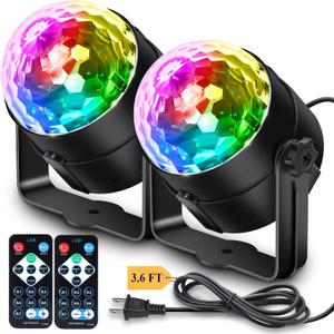 Apeocose 2-Pack Disco Ball Party Lights Sound Activated with Remote Control, 12 Modes Strobe Stage DJ Lights for Home Room Karaoke Dance Party Supplies Birthday Party Decorations White Elephant Gifts