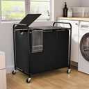 180L (47.55 Gal) Laundry Sorter 3 Section, Rolling Laundry Basket with Lockable Wheels and Lid, Laundry Hamper with 3 Separated Removable Bags Dirty Clothes Hamper for Laundry Room Organizer, Black