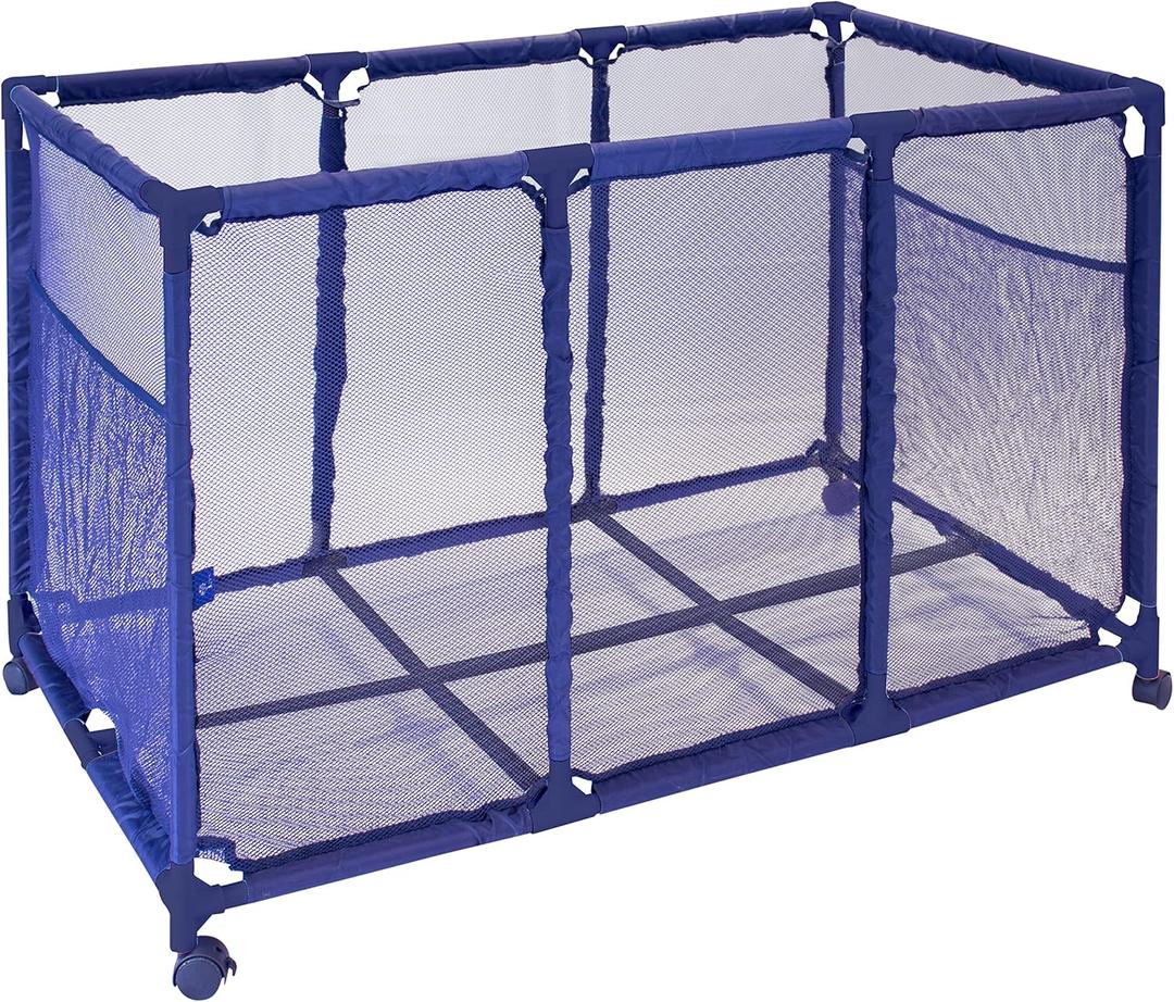 Pool Noodles Holder, Toys, Floats, Balls and Floats Equipment Mesh Rolling Storage Organizer Bin, Kids Height, Large (25" L x 43" W x 28" H), Blue