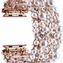 VIQIV Bling Bands Compatible with Apple Watch Band 38mm 40mm 41mm 42mm 44mm 45mm 49mm Iwatch Series SE 9 8 7 6 5 4 3 2 Ultra, Diamond Rhinestone Metal Pearl Dressy Bracelet Wristband Strap for Women