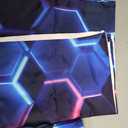 Hexagon Geometric Honeycomb Bedding Fitted Sheet Sets,Blue Neon Gamer Fitted Sheet Sets for Kids Room Decor,Twin Size Bedding Sets for Boys,1 Fitted Sheet+2 Pillowcases.