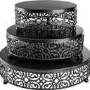 Hedume Set of 3 Metal Cake Stand, Black Round Cake Stand, 8" 10" 12" Dessert Cupcake Pastry Candy Display Plate for Wedding, Event, Birthday Party