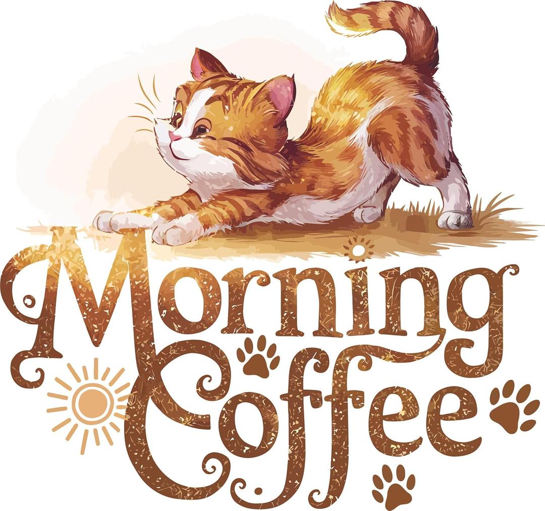 Morning Coffee Cute Cat Kitchen Wall Decal Wall Dcor Vinyl Sticker Size: 26 x 26