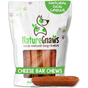 Nature Gnaws Bacon Cheese Bar Chews for Dogs (4 Count)  Hard Long Lasting for Aggressive Chewers - Rawhide Free Dog Chew Bones - Yak Alternative