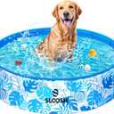 SLOOSH Foldable Dog Kiddie Pool - Portable Hard Plastic Kids Baby Doggie Swimming Pool, Anti-Slip Thick PVC Collapsible Pets Cats Whelping Box Puppy Bathtub (32" x 8")