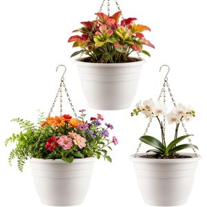 RooTrimmer Hanging Planters 11 Inch, 3 Pcs Flower Pots with Drainage Hole, Self Watering Hanging Basket for Indoor Outdoor Plants, Decor, White