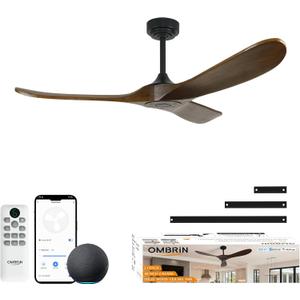 42 Inch Outdoor Ceiling Fans without Lights, Smart Wood Ceiling Fan no Light with Remote Control & Alexa/Google, Outdoor Fan for Patios Farmhouse 3 Blades High CFM Ceiling Fans Bronze