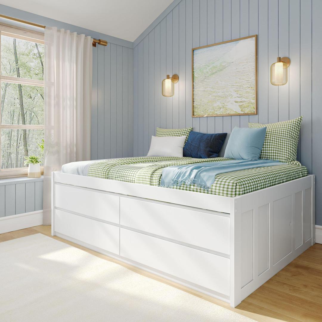 Max & Lily Jack Full Captain's Bed - 4 Built-in Drawers, Design, White