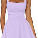 Kaximil Women's Square Neck Ruffle Hem Mini Dress Ruched Waist Short Party Dresses Medium
