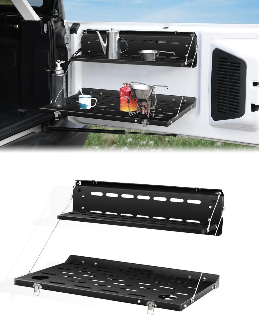 JROAD Bronco Double Layer Tailgate Table for 2021 2022 2023 2024 2025 2026 Ford Bronco 2/4 Door Rear Foldable Cargo Shelf Storage Shelf MOLLE Panel Bronco Accessories