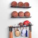 Mythinglogic Sports Equipment Storage Rack,Wall Mount Ball Storage Racks for garage, 3 Separate Ball Storage Organizer for Basketball, with Hooks