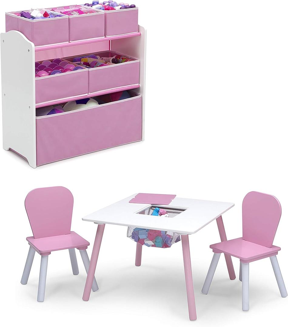 Delta Children 4-Piece Toddler Playroom Set, Pink/White