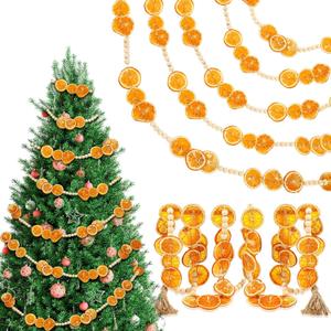 8ft Christmas Dried Orange Slices Garland Wooden Bead Christmas Tree Garland Orange Xmas Ornament Rustic Bead Farmhouse Craft Gifts for Xmas Fireplace Wall Window Decor