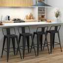 24Metal Bar Stools Set of 4, Counter Height Stools with Removable Back, Black Barstools for Kitchen Island