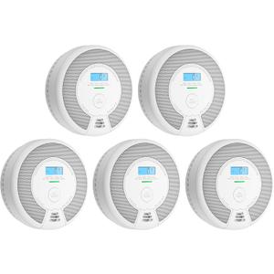 X-Sense 10-Year Battery Combination Smoke Carbon Monoxide Alarm Detector with Large LCD Display, Standalone Model, 5-Pack