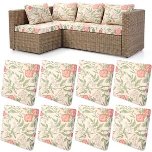 8 Pcs Flower Printed Couch Cushion Cover for Outdoor Stretch Floral Sofa Cushion Replacement Washable Bohemian Seat Covers with Elastic for Furniture Chair Bottom