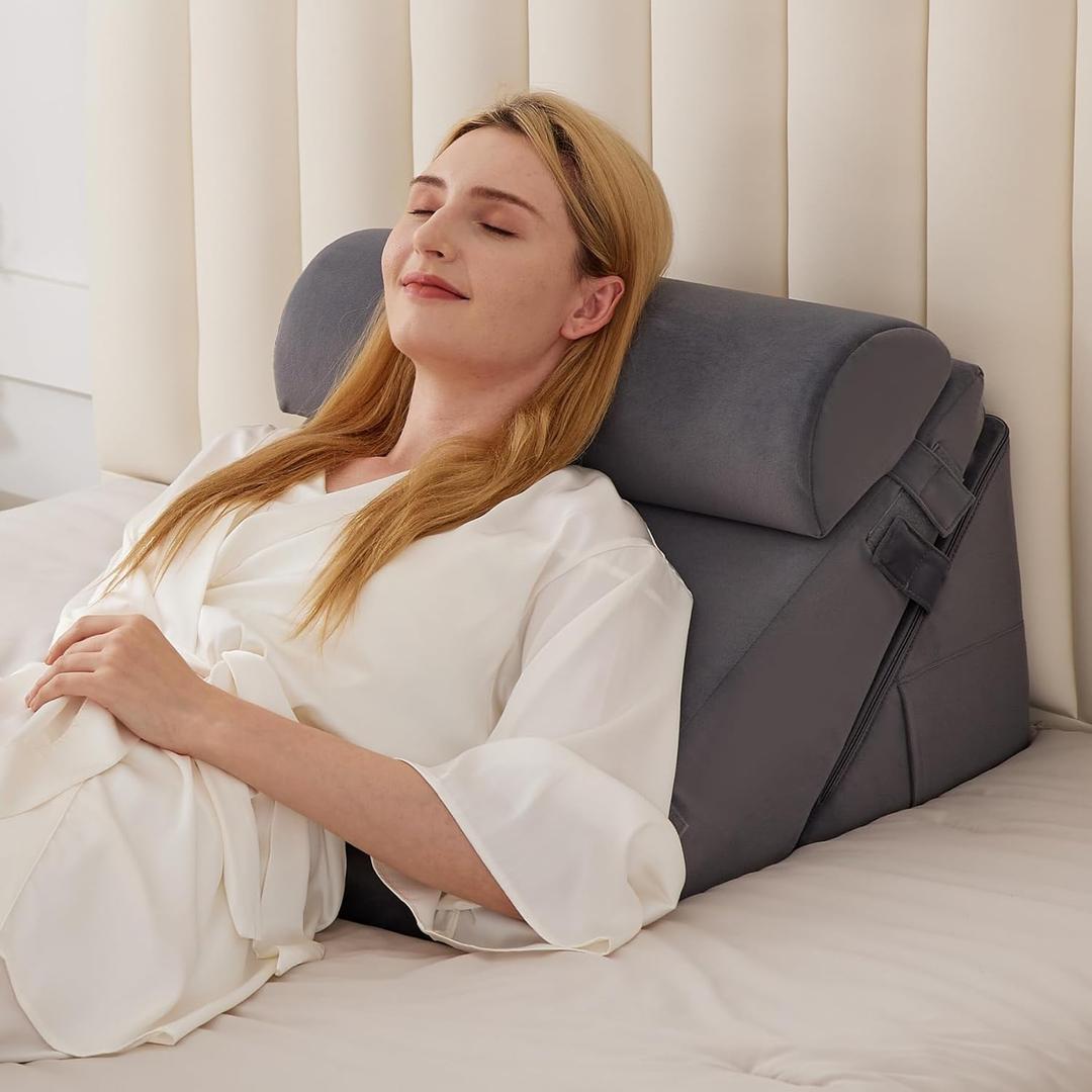 3PCS Wedge Pillow for Acid Reflux Relief, Adjustable Wedge Pillow Headboard, Bed Wedges Pillow for Back Pain Relief, Sleeping, Post Surgery, Back Support Pillows for Sitting Up, Snoring, Plush Grey