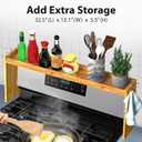 IIIOIIIA Bamboo Over the Stove Spice Shelf for Kitchen, 31.5" Spice Rack Organizer Shelf with 6 hooks, 11.4" Height Extra Storage Countertop, Easy to Assemble, 30"