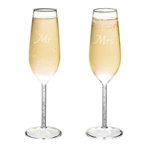 Juvale Set of 2 Mr and Mrs Champagne Glasses, His and Hers Wedding Day Toasting Flutes for Bride and Groom Newlyweds, Engagement, Wedding and Bridal Shower Gifts (8oz)