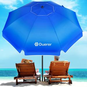 Duerer Beach Umbrellas, 8.5FT Beach Umbrella for Sand with Anchor Heavy Duty Windproof, Height Adjustable Tilt Iron Pole, Portable Beach Umbrella with Carrying Bag for Beach, Patio Garden Outdoor (1-Dark Blue Gradient)