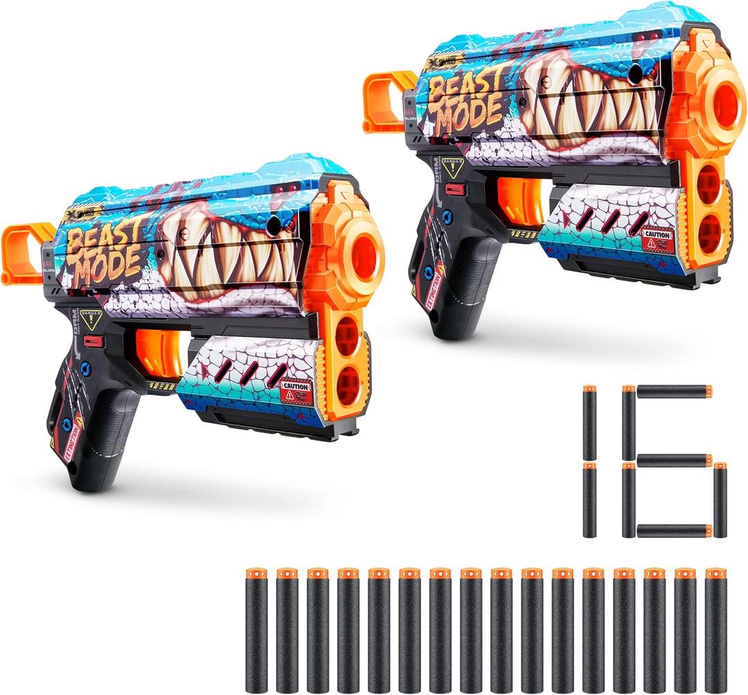 2 x XSHOT Skins Flux Blaster with 16 Darts - Beast Out Skin (2 Pack) by ZURU, Easy Reload, Air Pocket Dart Technology, Toy Foam Blaster for Kids, Teens and Adults