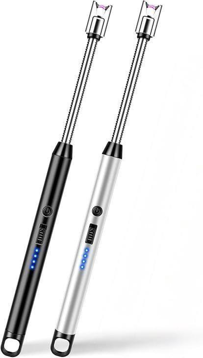 LcFun 2 Pack Candle Lighter Electric USB Rechargeable Lighter with Safety Lock and 2 Pack Long Lighters with Flexible Neck