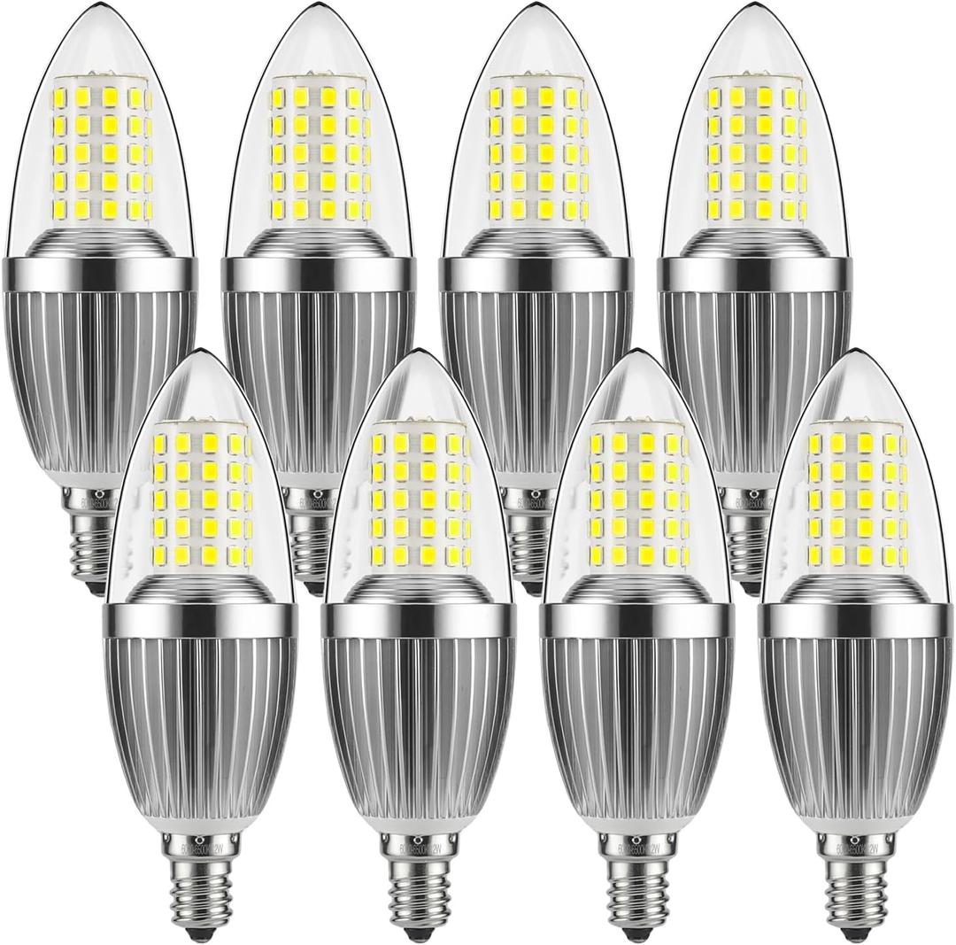 gezee LED Candelabra Bulb, Non-Dimmable, 100 Watt Equivalent, 12W LED Candle Bulbs, Daylight White 6000K, 120V, 1200Lumens, E12 Base, Chandelier Bulbs(8-Pack)