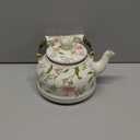 Jucoan 2.6 Quart Vintage Enamel Tea Kettle, Green Floral Stovetop Water Kettle Teapot with Porcelain Handle for Home Kitchen Camping Tea Party, Gift for Bridal Shower Wedding Housewarming (Gold)