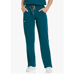 COMENII Scrubs for Women, Knit Yoga Waistband Straight Leg Cargo Pants, Classic Fit Womens Scrubs Pants