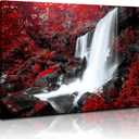 Nature Forest Wall Art Mountain Waterfall Landscape Picture for Bathroom Decor Red and Black Canvas Painting Red Tree Waterfall Poster Modern Scenic Artwork Living Room Bedroom Home Decorations 20x30" (30L" x 20W")