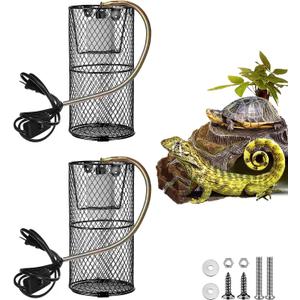 Reptile Heat Lamp Guard with Anti-Bite Brass Ceramic Emitter Basking Heater Lamp Holder,Radiant Heat Panel Reptile Holder Accessories for Turtles Chicks Lizard Snake Bulb Not Included (2Packs)
