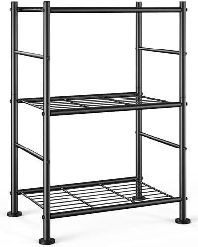 Sakugi Storage Shelves - 3 Tier Shelf Organizer, Sturdy Metal Garage Shelving with Adjustable Leveling Feet, Space-Saving Shelves Organizer for Pantry, Laundry, Kitchen (18" x 12" x 30", Black)