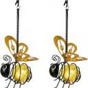 Solar Hanging Bee Light  Outdoor Metal Garden Decor with LED Glow, Yellow Body  Waterproof Solar Powered Insect Ornament for Yard, Tree, Porch, Patio  Gift for Women, Bee Lovers (Bee, 1)