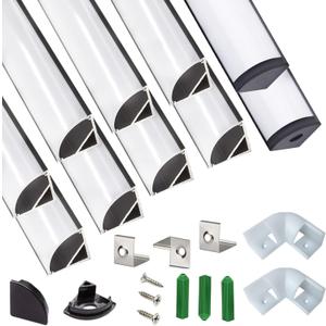 UV Resistance 6.56FT V Shape LED Strip Black Channel Diffuser,10-Pack Aluminum Profiles with Frosted Cover and Corner Connector, Tape Track for Cabinet Stairs Wall Outdoor (6.56FT, 10)