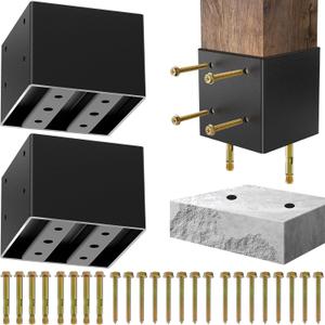 Thickened 6x6 Post Base for Concrete with Hidden Anchor & Raised Base Design, Post Bracket for Deck Pergola Fence Patio Porch Gazebo Railing SupportInner Size 5.6"x5.6" 2PCS