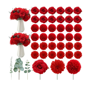 98 Pcs Artificial Flowers Bouquet Assorted Faux Flowers Heads with Stem Eucalyptus Leaves Silk Floral Table Centerpiece for DIY Wedding Party Wreath Home Decor(Red Color)
