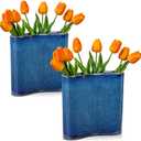 2Pcs Blue Vase Navy Blue Ceramic Flowers Boho Book Vase for Flowers Unique Vases Book Shaped Vases Gifts Home Decor Bedroom Living Room Office Rectangular Wedding Centerpieces Dining Table Decorations