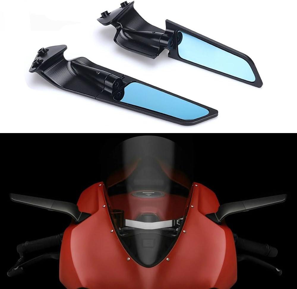 Compatible with Ducati Panigale 1299/ 1299S/ 959/959 Corse Adjustable Rotating Wind Wing Rearview Mirrors Aluminum Blue Lenses Convex Side Mirrors Motorcycle Left Right Mirrors Replacement