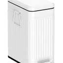 Small Bathroom Trash Can with Lid Soft Close, 6L / 1.6 Gallon Stainless Steel Small Garbage Can with Step Pedal, Slim Waste Basket for Bedroom, Toilet, Office - White