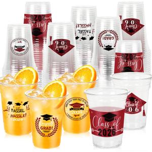 100 Pack 16oz Maroon Graduation Decorations Cups, Class of 2026 Disposable Plastic Cups, Sturdy & Durable Tableware for High School College Grad Party Decorations Supplies