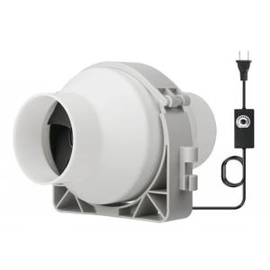 4 Inch Inline Duct Ventilation Fan Pipeline Pressurization Exhaust Fan with Speed Controller 282 CFM Copper Motor for Bathroom Grow Tents Hydroponics