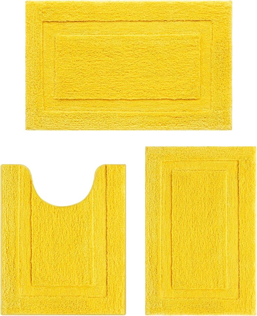 SHACOS Bathroom Rugs Set of 3 Pieces Bath Mats with U Shape Toilet Rugs Non Slip Washable Bath Rugs Soft Absorbent Microfiber Bathroom Carpet 16"x24"+20"x32"+U Shaped 20"x24", Yellow
