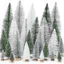 Geetery 25 Pcs Mini Christmas Trees, Artificial Bottle Brush Trees with Wooden Base, Christmas Village Sisal Snow Tree for Xmas Tabletop Home Winter Decor, 5sizes (Dark Green,Silver,White)